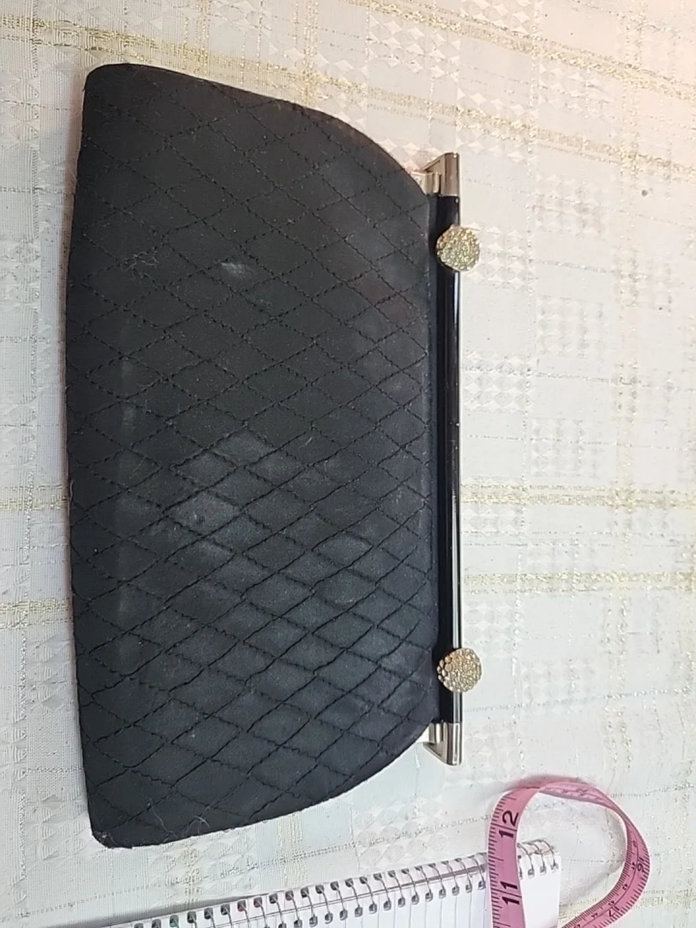 After Five Black Vintage Quilted Evening Clutch with Rhinestone Kiss-Lock